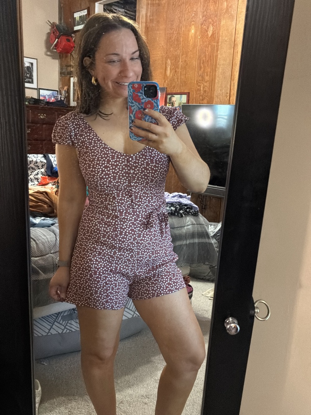 Express mauve white polkadot romper